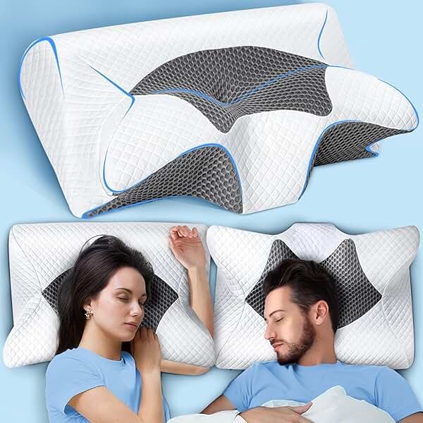 SAHEYER Cervical Neck Pillow, Ergonomic Memory Foam Pillow for Neck Pain Relief and Snoring, 2 in 1 Orthopedic Pillow for Side Sleeper, Back and Stomach Sleeper, Grey - Product Image