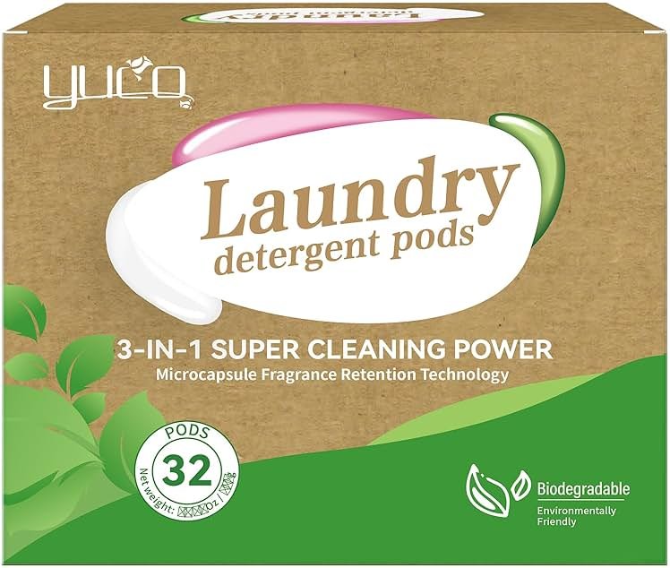 YUCO Pods Laundry Detergent Hypoallergenic, 3IN1 Super Cleaning Power, Microcapsule Fragrance Retention Technology (Forest Scent,1 Box of 32 Pod,Net 15g/pod,Net 480g) - Product Image