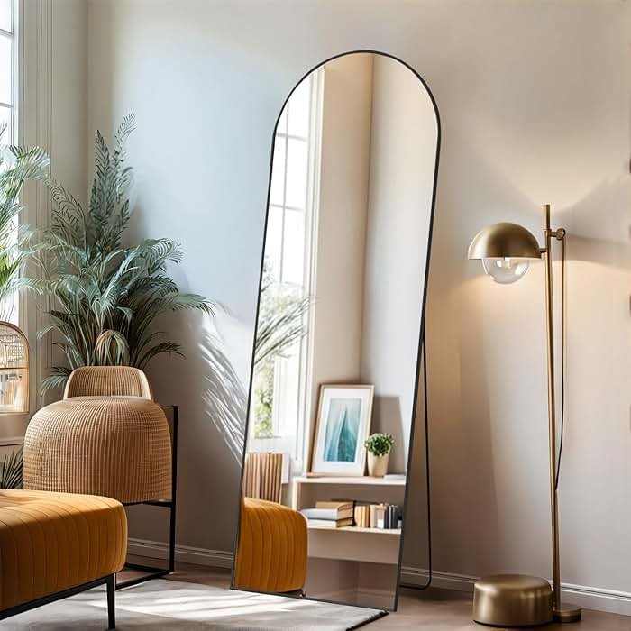 Arched Mirror Full Length, 16"x59" Body Wall Mirrors with Shatter-Proof Glass, Floor Standing, Hanging or Leaning, Tall Arch Mirror with Stand Aluminum Alloy Frame for Bedroom Cloakroom - Product Image