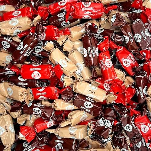 Taffy Candy - 2 Pound Bulk Pack (150 Count) - Old Fasioned Candy - Individually Wrapped Premium Assorted Caramels - Vanilla, Chocolate, Strawberry - Party Favors - Product Image
