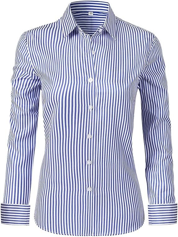 Ruisin Super Soft Wrinkle Free Button Down Shirts for Women Solid Long Sleeve Striped Formal Work Dress Blouses Tops - Product Image