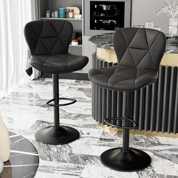 Nebuaegis Bar Stools Set of 2, Modern Faux Leather Adjustable Swivel Barstools, Counter Height Chairs with Back and Footrest for Kitchen Island, Black - Product Image