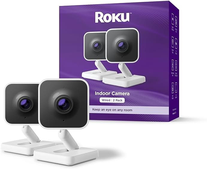 Roku Indoor Camera - Home Security - 2-Pack - Wired Security Camera & Pet Monitor with 1080p HD Color Night Vision, Works with Alexa & Google, Motion & Sound Detection, WDR & WiFi 6 - Product Image