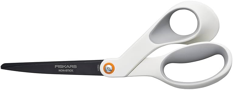 Fiskars 8” Premium Non-Stick Comfort Grip Scissors Ideal for Sticky Materials like Vinyl, Tape, and Glue, with Ergonomic Bent Handles for Precise Tabletop Cutting - Product Image