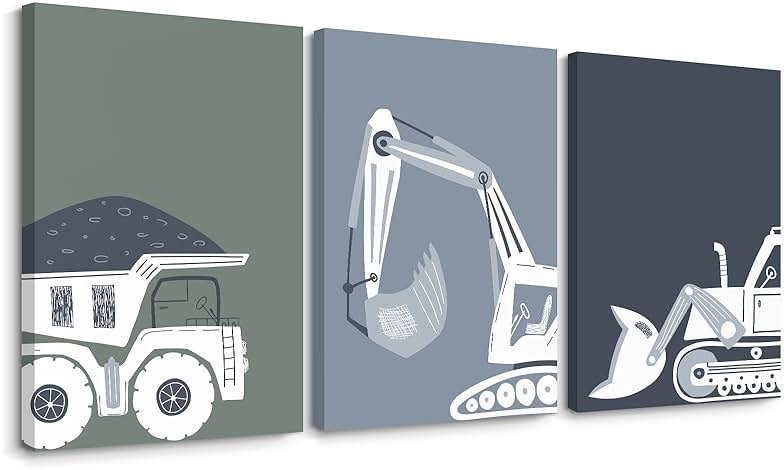 Construction Truck Wall Art Decor Toddler Boys Room Canvas Wall Art Tractor Vehicle Posters Dump Truck Wall Art Kids Bulldozer Pictures Nursery Prints for Boys Bedroom 12x16x3 Inch Wrapped Canvas - Product Image