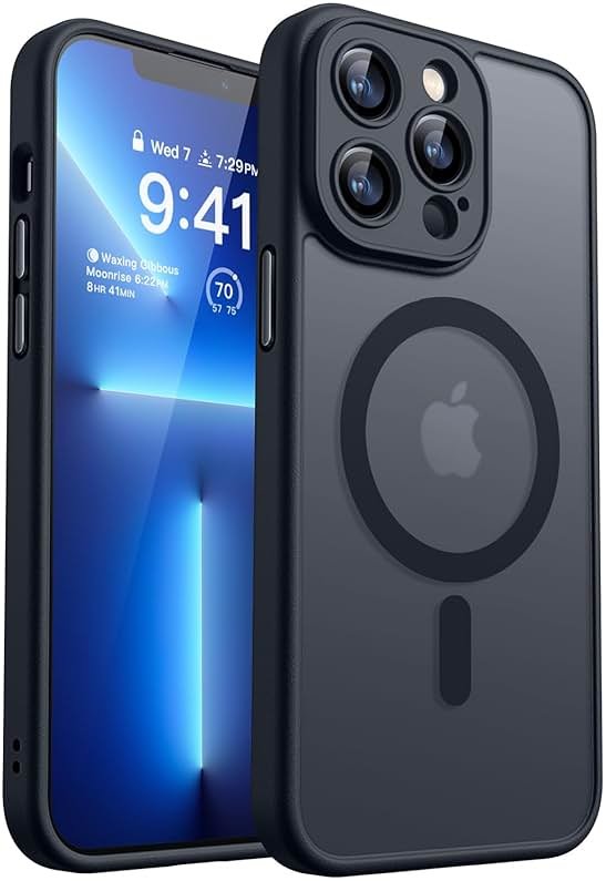 CANSHN Magnetic Compatible with iPhone 13 Pro Max Case, Upgraded [Full Camera Protection] [Compatible with Magsafe] [Translucent Matte] Shockproof Protective Phone Case Cover 6.7 Inch - Black - Product Image
