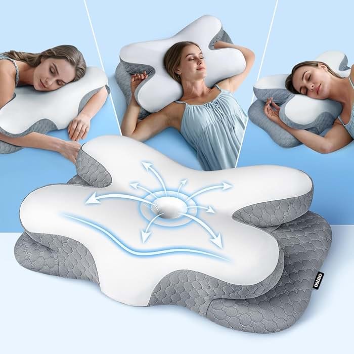 Osteo Enjoy Pain Relief Sleeping Cervical Neck Pillow, Ergonomic Contour Zoned Fits Side Sleeper, Non-Temperature Affected Memory Foam Pillows, Q-max Cooling Pillow Support Back Stomach Sleepers - Product Image