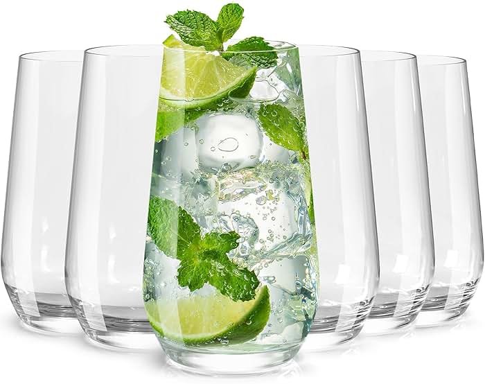 Wlasss Drinking Glasses Set of 6, 16.4 oz Crystal Water Glasses,Tall Glass Cups,Highball Glass for Cocktail,Juice,Mojito,Iced Tea,Kitchen and Bar Glassware,Gifts for Christmas - Product Image