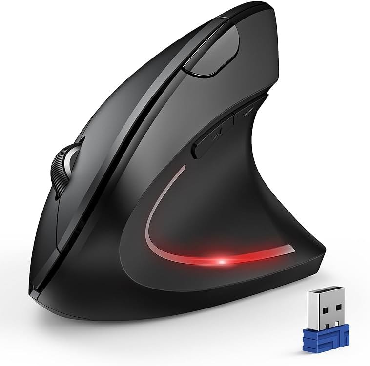 TECKNET Ergonomic Mouse, Wireless Bluetooth Vertical Mouse, 4800 DPI Optical Tracking, 6 Adjustable DPI, Quiet Clicks, 2.4GHz with USB A Receiver, 12 Months Battery, 6 Buttons, Wide Compatibility - Product Image