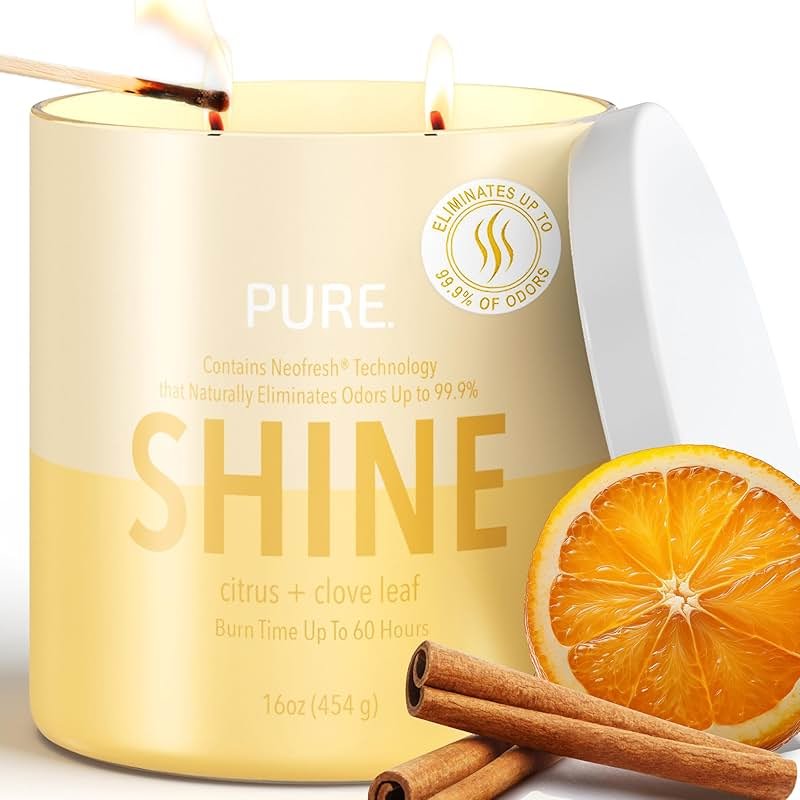 Candle-Lite Pure Citrus & Clove Leaf Odor Eliminating Scented Candles, Neofresh Technology Eliminates 99.9% of Odors, 16 oz 2-Wick Jar, Proudly Poured in The USA, Up to 60 Hours Burn Time - Product Image