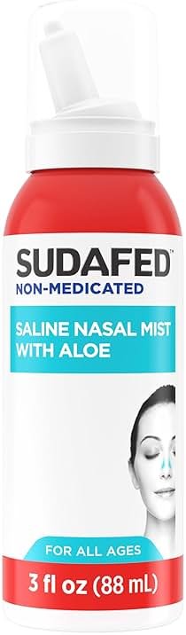 Sudafed Non-Medicated Saline Nasal Mist with Aloe, Sinus Saline Nose Spray for All Ages Quickly Flushes & Moisturizes Nasal Passages, Use Nasal Mist as Often As Needed, Drug-Free, 3 fl. oz - Product Image