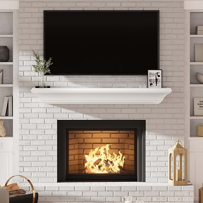 Eshoma Fireplace Mantel - 60 Inch Floating Shelf for Over Fireplace - Wood Mantel with Invisible Heavy Duty Wood Bracket - Floating Mantel Shelf for Wall, White, 60 X 8 X 6 - Product Image