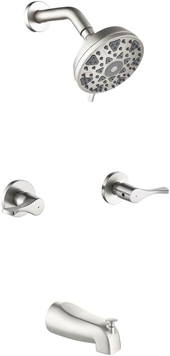 2 Handle Shower Faucet Set with Tub Spout Bathtub Shower Faucet Combo Set Shower System Complete Tub and Shower Trim Kit Wall Mounted Shower Fixtures Brushed Nickel - Product Image