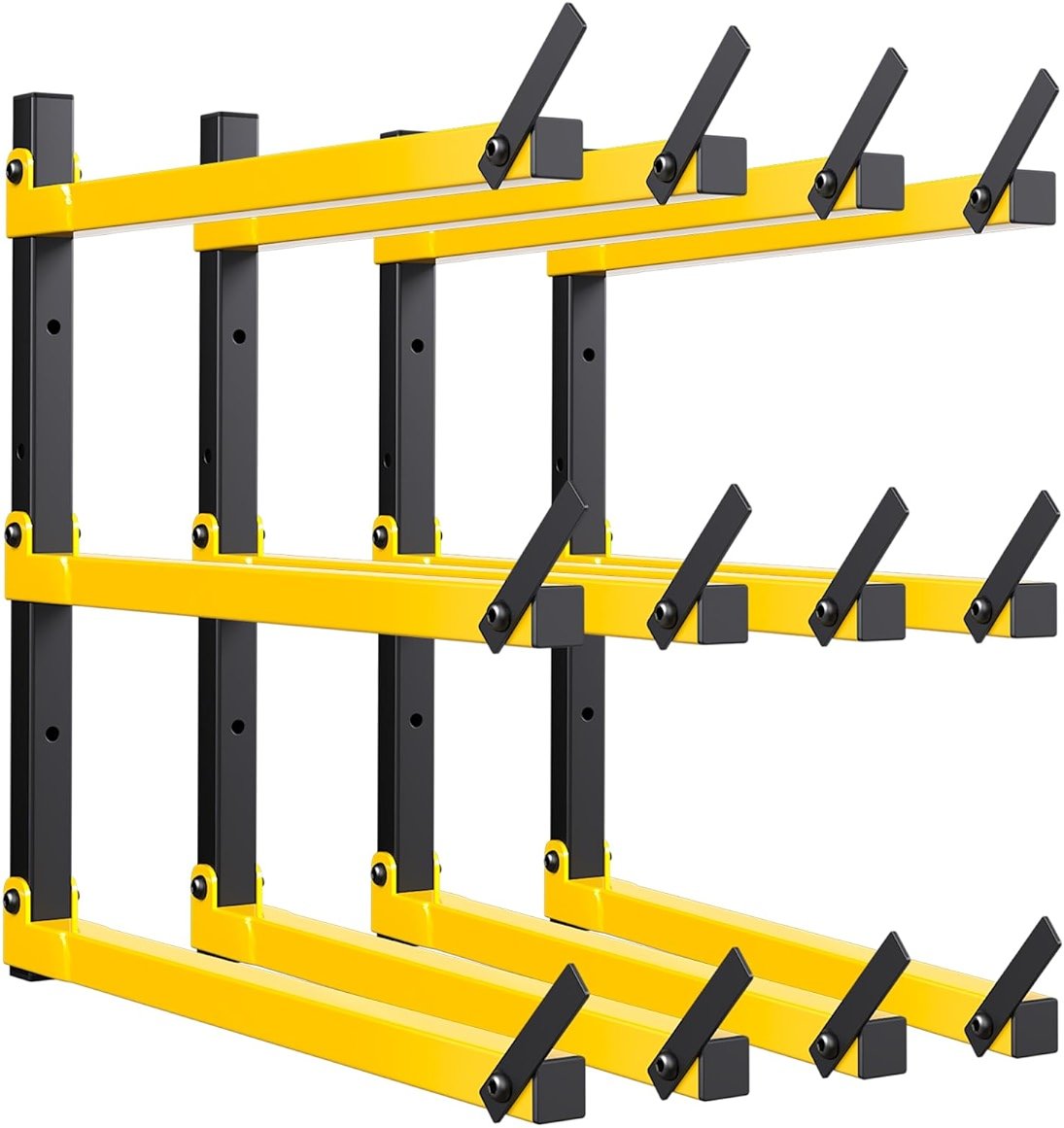 GREENER Lumber Storage Rack Folding Wood Storage Racks Wall-Mounted Metal Racks for Storage with 3-Level Heavy Duty Garage Wood Organizer for Woodworking Shop Indoor & Outdoor Use, 4 pairs,Yellow - Product Image