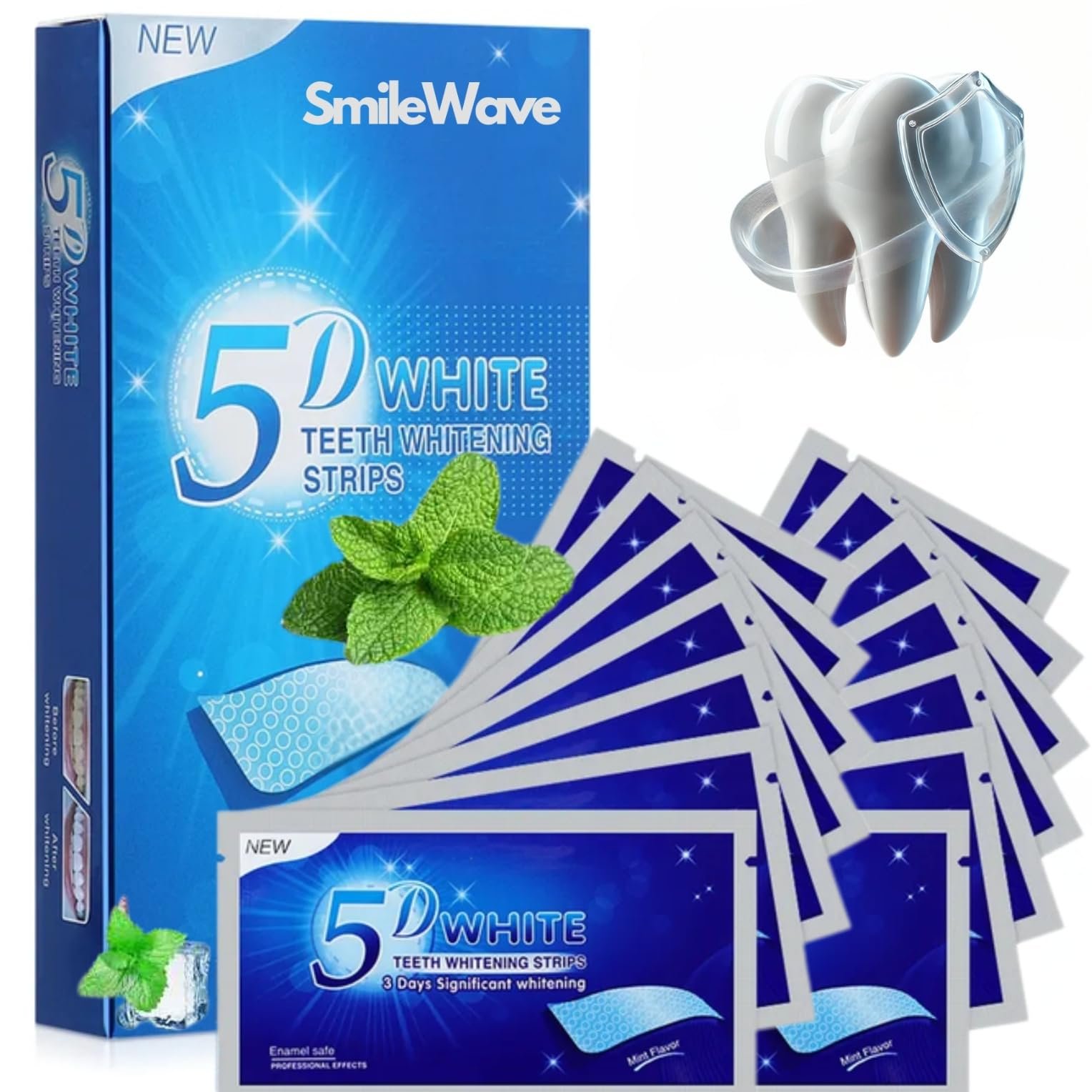Teeth Whitening Strips - 28 Strips (14 Count Pack) | Efficient & Anti-Slip | Natural Essence | Stretchable Non Sensitive Safe to Enamel | White Strips for Remove Tooth Stain Dental Certified - Product Image