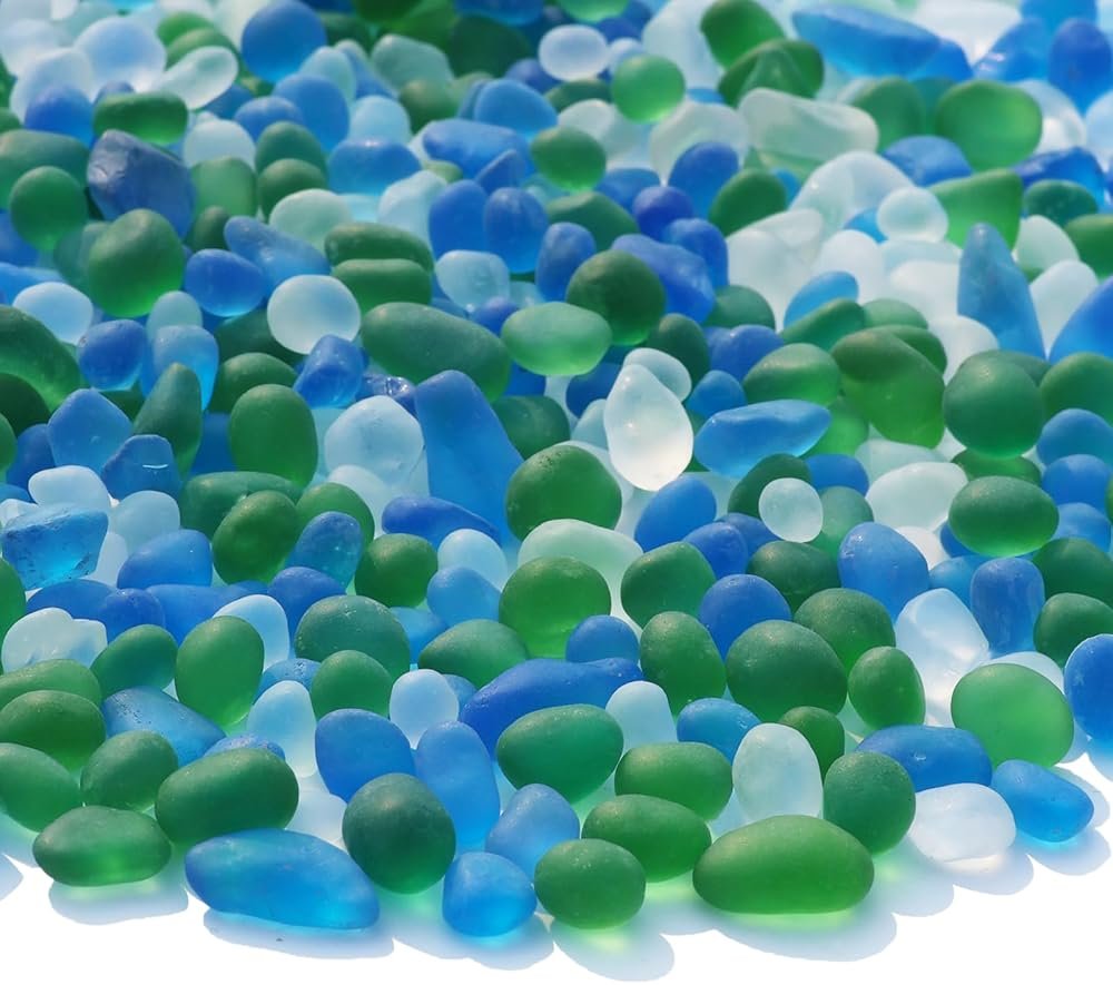 QYGL Sea Glass Stones - 2.9LB/46.4oz Green Mixed Frosted Glass Pebbles Gemstones - Perfect for Aquarium Rocks, Fish Tank Gravel, Vase Fillers, Seaglass DIY Crafts, and Home Decor - Product Image
