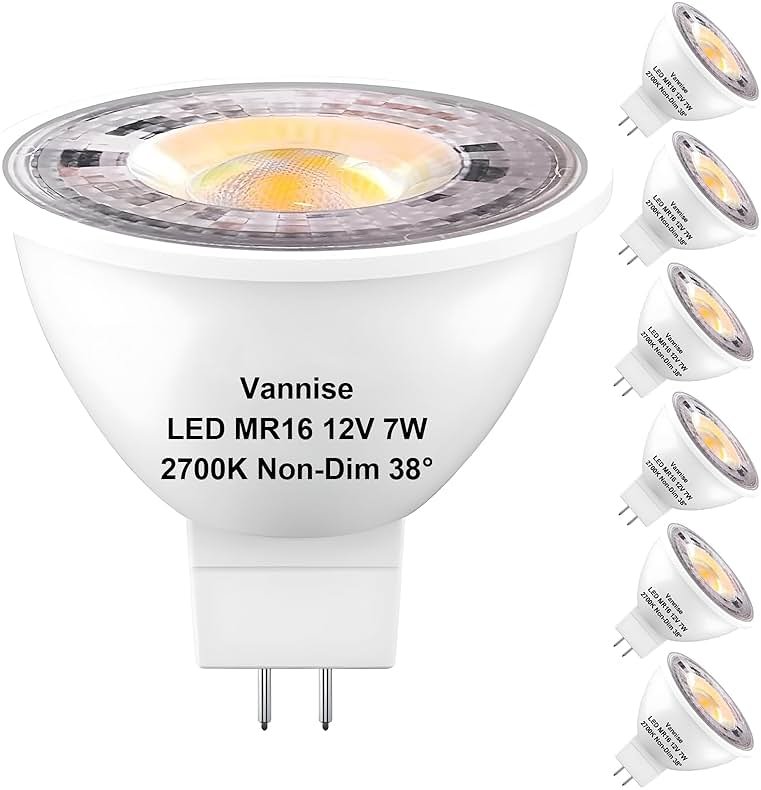 Vannise MR16 GU5.3 LED Bulb 2700K Soft White, 6 Pack MR16 LED Bulbs for Landscape Lighting 450LM 7W, Equivalent 50W, No Flicker GU5.3 Base, Non-Dimmable Light Bulbs for Indoor & Outdoor - Product Image