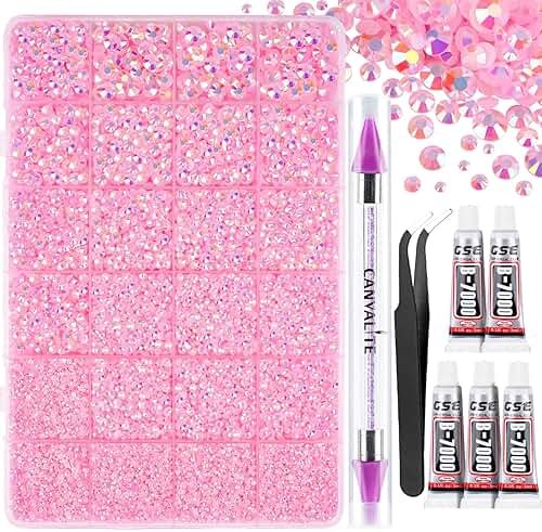 Canvalite 25000PCS Resin Jelly Rhinestones for Crafting, Pink AB Flatback Gems, Bedazzling Crystal with 5x2.5g B7000 Jewelry Glue and Tweezers Dotting Pen for DIY Crafts Clothing Shoes Nail Art - Product Image