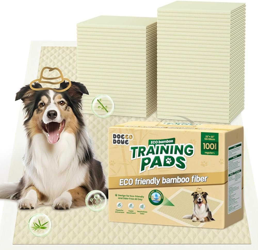 DOGGO DOUG Puppy Pads 100 Count Small 22x22in Bamboo Training Pads Deodorizing Leakproof Quick Drying Dog Pee Pads Super Absorbent Disposable Pee Pads for Dogs Puppies, Doggie, Cats, Rabbits - Product Image