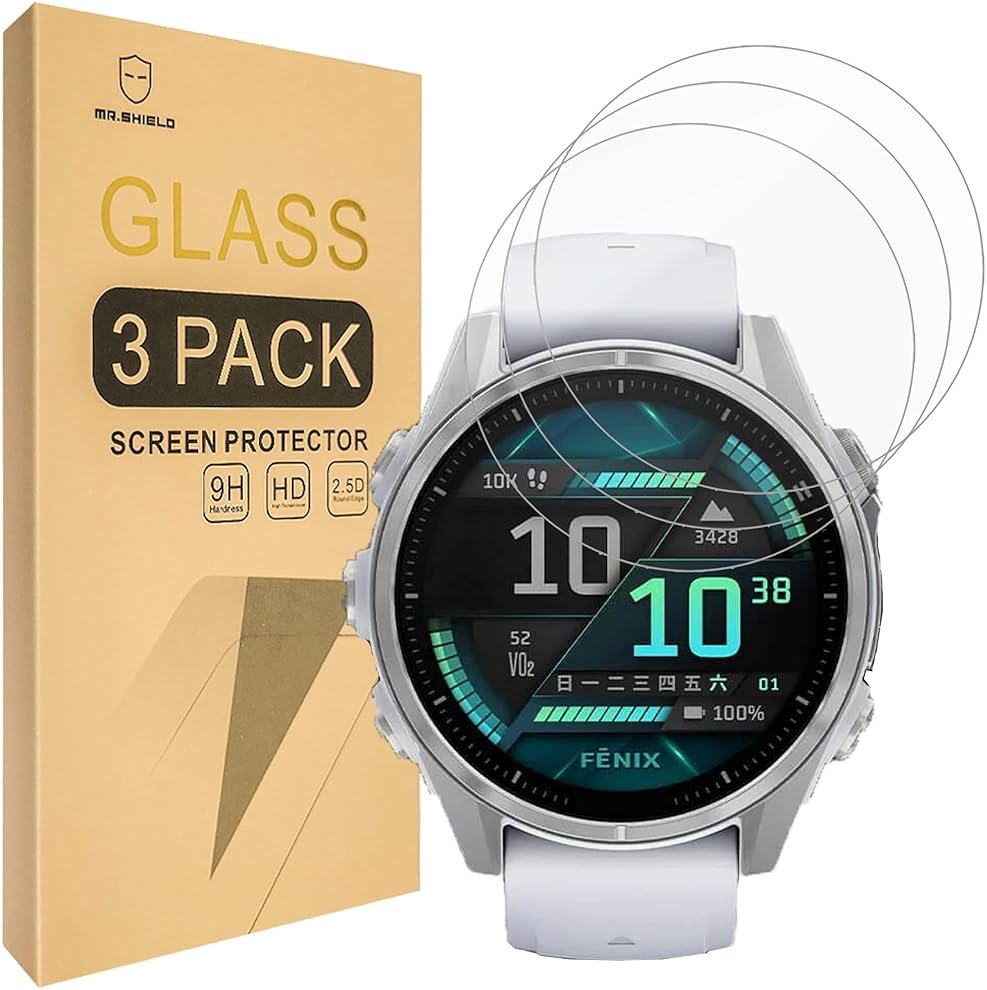 Mr.Shield Screen Protector compatible with Garmin Fenix 8 [43mm] (AMOLED/SAPPHIRE) [Tempered Glass] [3-PACK] [Japan Glass with 9H Hardness] - Product Image