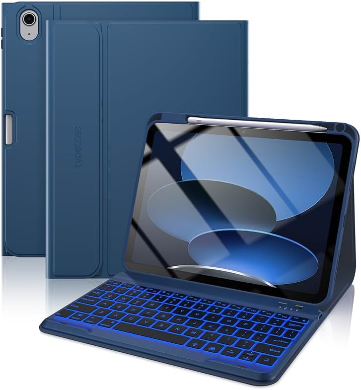 typecase Folio iPad 11th/10th Gen Keyboard Case (11" A16 2025 & 10.9" 2022) – Magnetic Wireless Detachable Keyboard, 7-Color Backlight, Thin & Light, Pencil Holder – Marine Blue - Product Image