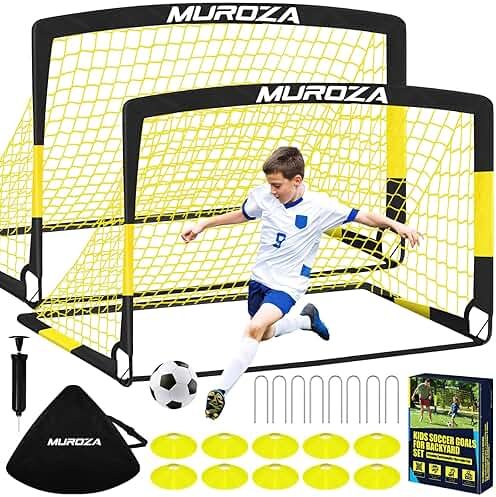 Soccer Goal, Kids Soccer Goals for Backyard Set, 2 Pack of Portable Pop Up Soccer Net with Soccer Ball, Cones, Complete Training Equipment for Youth, Toddler Outdoor Sports Games - Product Image