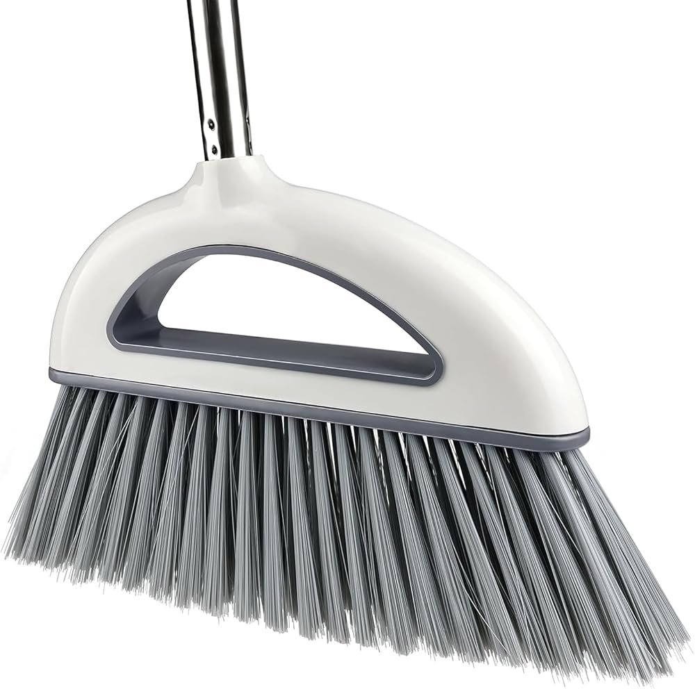 Angle Broom for Hardwood Floors - Soft Bristled Kitchen Broom, Indoor & Office Use (Off White) - Product Image