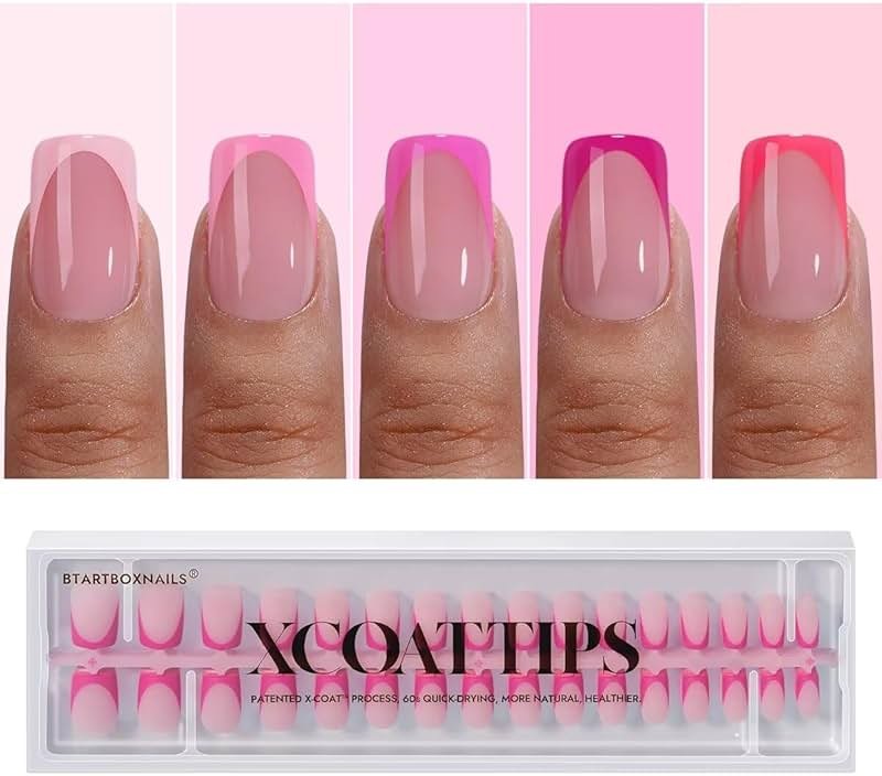 BTArtboxnails French Tip Press On Nails - Pink Short Square Press On Nails, Soft Gel Nail Tips, 160Pcs Soak Off Acrylic Fake Nail Extension in 16 Sizes - Product Image