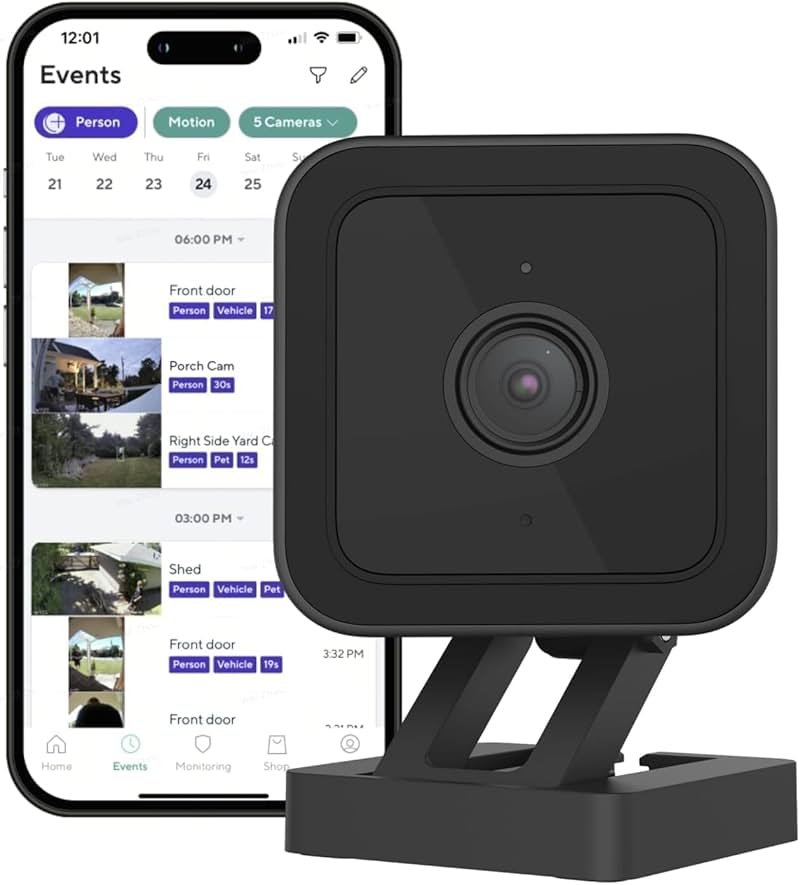 Cam V3 Smart Home Security Camera, Indoor/Outdoor Use, 1080p Plug-in, Color Night Vision, Motion Detection, Two Way Audio, Compatible with Alexa, Google Assistant, Black - Product Image