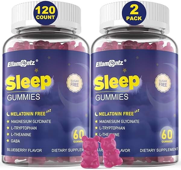 Sleep Gummies No Melatonin, Sleep Aid for Adults with Magnesium Glycinate, Melatonin Free Calm Sleeping Gummy Supplement with L-Tryptophan, L-Theanine, GABA, Ashwagandha, Valerian - Sugar Free, 120ct - Product Image