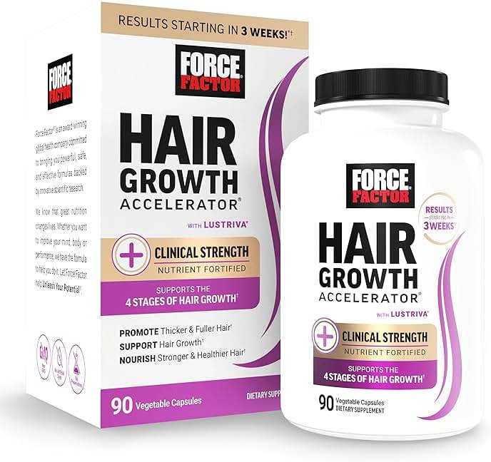 Force Factor Hair Growth Accelerator Multivitamin for Women & Men, with Lustriva, Biotin, Horsetail & Vitamins A, B12, C, D & E for Thicker Hair, Healthier Skin & Nails, 90 Capsules - Product Image