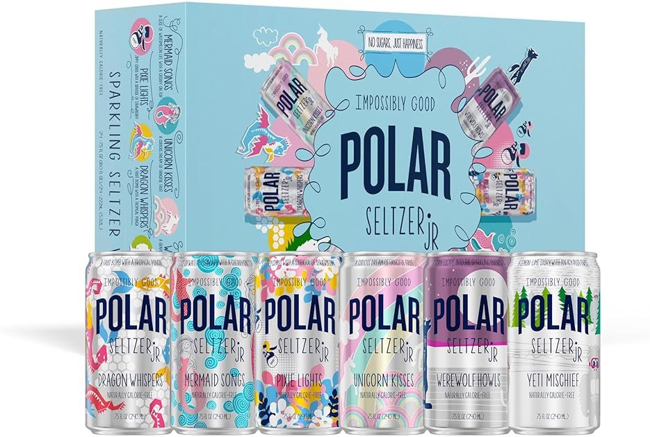 Polar Seltzer Jr Variety Pack, 7.5 fl oz Cans, Pack of 24 Six Flavors, Mini Cans, No Sugar, No Sweeteners - Product Image