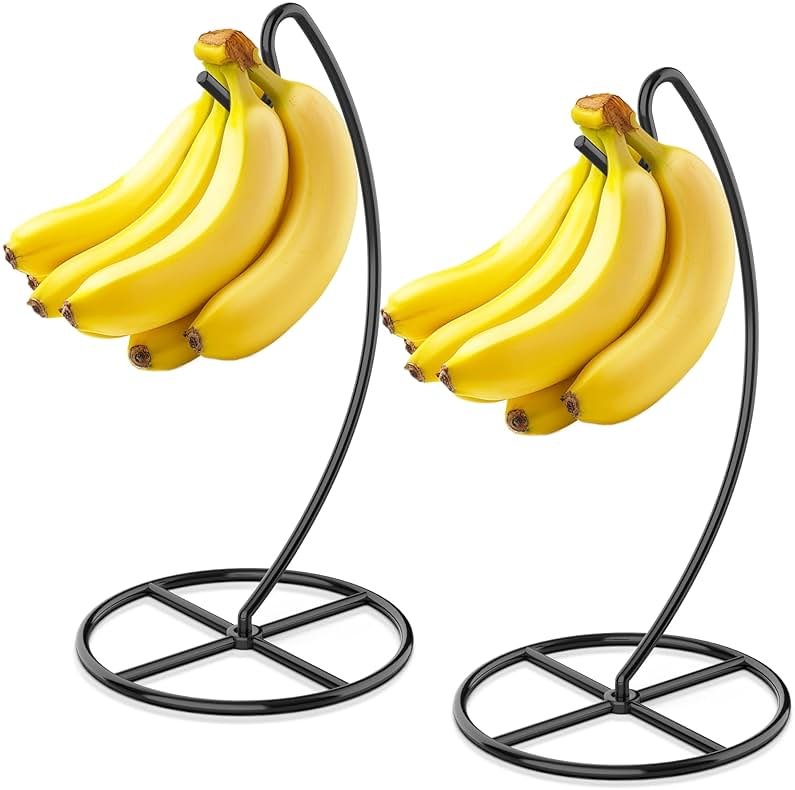 Beesini 2 Pack Banana Holder, Banana Tree Stand Metal, Banana Stand Holder, Holds Up to 15LB Banana or Grape, Banana Rack for Kitchen Counter, Black - Product Image