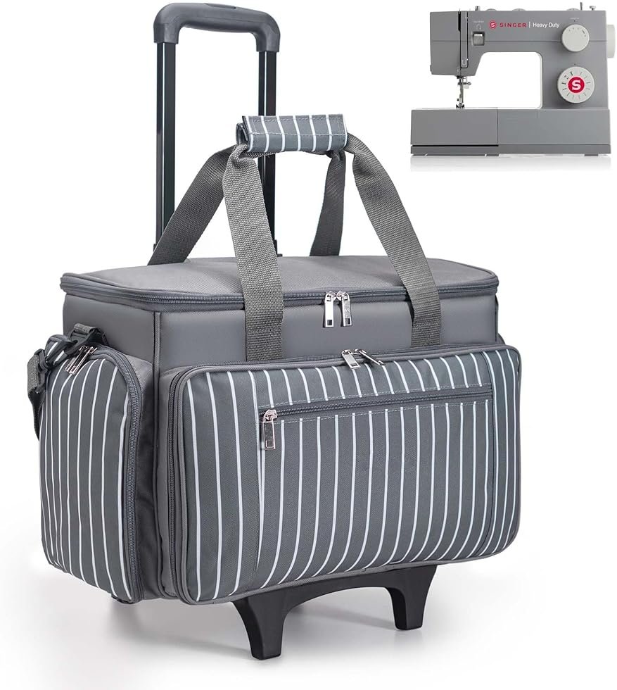 MsJelau Sewing Machine Case with Wheels, Rolling Sewing Machine Carrying Case, Trolley Tote Bag Fits for Most Standard Sewing Machines Like SINGER, Brother and Janome, Grey - Product Image