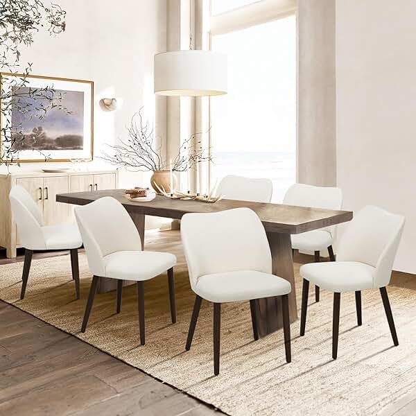 COLAMY Upholstered Dining Chairs Set of 6, Modern Fabric Dining Room Kitchen Side Chair with Padded Seat and Wood Legs for Restaurant/Cafe, Beige - Product Image