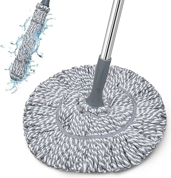 Self-Wringing Twist Mop for Floor Cleaning, Long Handled Microfiber Floor Mop with Top Scouring Pad for Kitchen, Hardwood, Restaurant, Bathroom, Garages, Warehouses, Office, 64-inch , Grey - Product Image