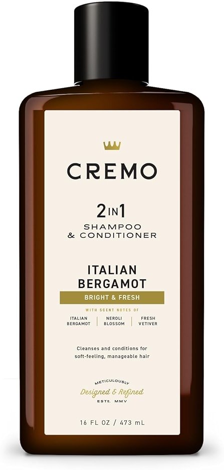 Cremo Italian Bergamot 2 in 1 Shampoo & Conditioner for Men, Notes of Italian Bergamot, Neroli Blossom, and Fresh Vetiver, 16 Fl Oz - Product Image