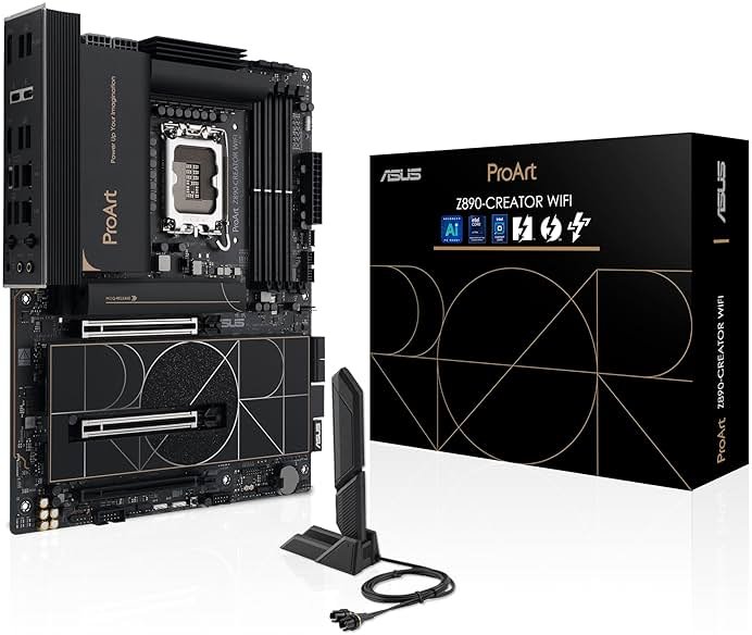ASUS ProArt Z890-CREATOR WIFI Z890 LGA 1851 ATX Motherboard, Intel® Core™ Ultra Processor Series 2 Ready, 16+2+1+2 stages, PCIe® 5.0, DDR5, Thunderbolt™ 5 Type-C®, 10+2.5 Gb LAN, WiFi 7, 5x M.2, AI OC - Product Image