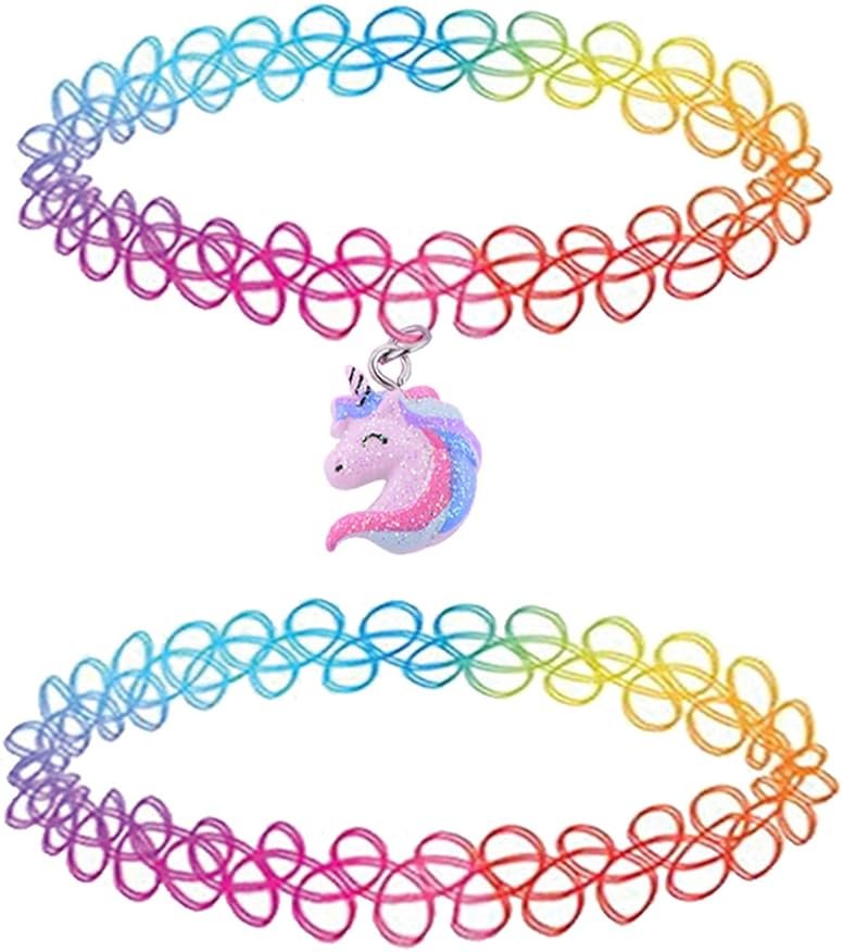 BodyJ4You 2PC Tattoo Choker Necklace Set - Butterfly Yin Yang Unicorn Heart Charm Pendants - Stretchy 90s Henna Chokers Women - Y2K Goth Emo Grunge Aesthetic Jewelry - Clasp Free Stretch Fit - Product Image