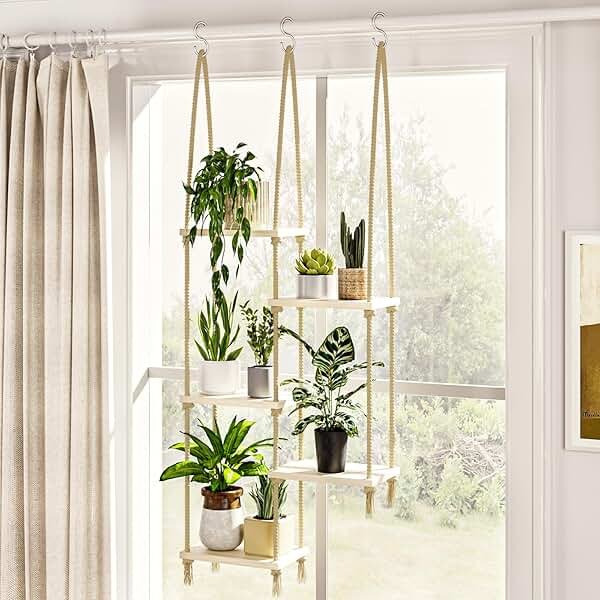 Bamworld Hanging Shelves Plant Hanger Indoor Window Plant Shelves Wood Plant Wall Shelf Window Sill Plant Shelf Indoor Hanging Plant Stand Living Room Decor Garden Boho Decor - Product Image