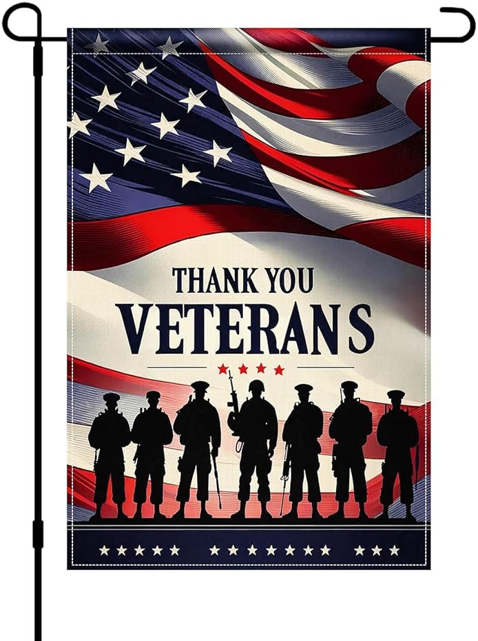 BlissYard 4th of July Independence Day Memorial Day Patriotic Thank You Veterans Garden Flag 12x18 Inch Double Sided, Veteran Yard Flag Outdoor Holiday Decorations - Product Image