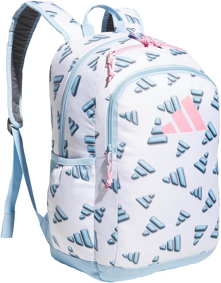 adidas Kids Affiliate Backpack – School Bag for Girls and Boys, 27L, 3D AOP White/Clear Sky Blue/Clear Pink, OSFA - Product Image