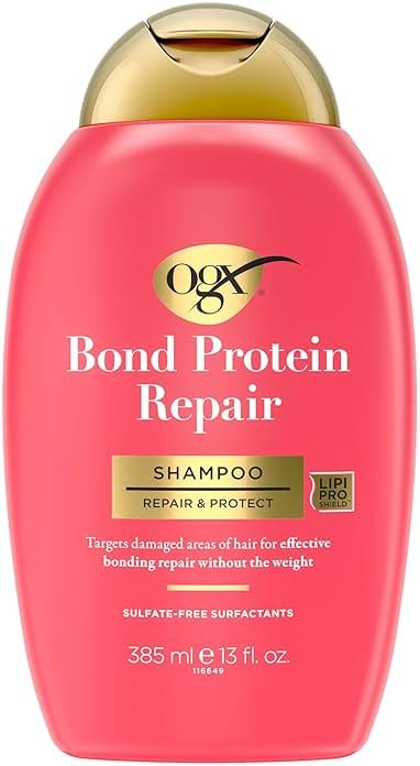 OGX Repair & Protect Bond Protein Repair Shampoo, Lightweight Hair Wash Cleanses & Targets Damaged Hair for Effective Bond Repair, Formulated without Parabens, 13 fl. oz - Product Image