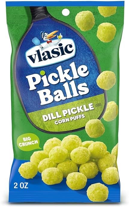 Vlasic Pickle Balls, Dill Pickle Flavored Corn Puffs, Pickleball Gifts, Father’s Day Gift Basket Stuffer, 2 oz. - Product Image
