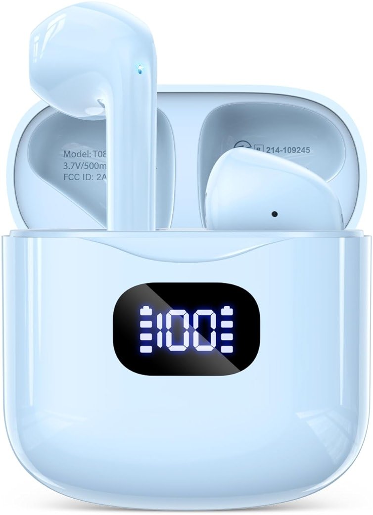 KTGEE Wireless Earbuds Bluetooth 5.3 Headphones, 40Hrs Playback Stereo Ear Buds with LED Display Charging Case IPX7 Waterproof in-Ear Earphones with Mic for Phone Tablet Laptop Sports, Blue - Product Image