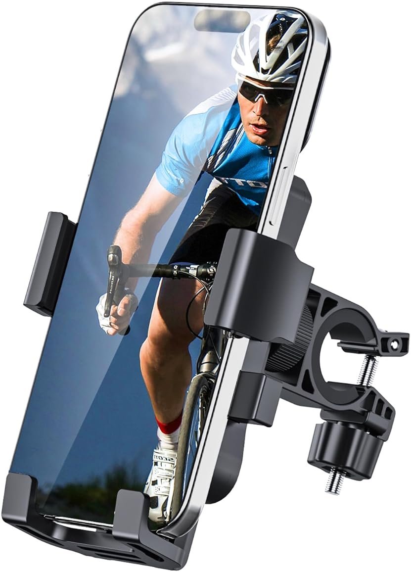 amzluv Bike Phone Holder Mount, Secure Handlebar Phone Mount Holder for Bike and Motorcycle, Suitable for iPhone and 4.5-6.8" Smartphones, Black - Product Image