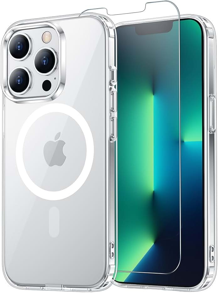 Temdan for iPhone 13 Pro Max Case Clear with Screen Protector, Compatible with Magsafe, Anti-Yellowing, Military-Grade Protection, Shockproof Slim Magnetic Phone Case Cover, Transparen - Product Image
