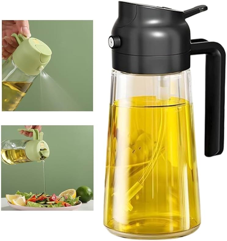 Olive Oil Sprayer Mister for Cooking,Olive Oil Dispenser Bottle 2 IN 1,17oz Oil Mister Spray Bottle,Premium Glass Oil Spritzer Bottle for Kitchen Air Fryer,Baking,Salad,Grilling,BBQ (Black 1 Pack) - Product Image