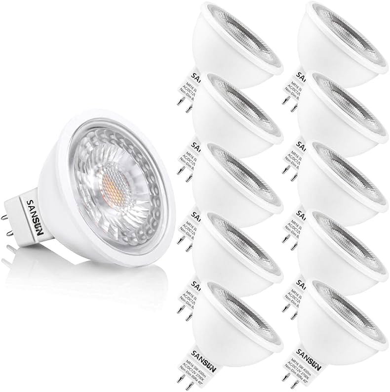 SANSUN 5W MR16 LED Landscape Light Bulbs, Low Voltage 12V 50W Halogen Replacement for Outdoor Landscape Spotlight and Indoor Track Light, GU5.3 Bi-Pin Base, Warm White 2700K, Non-Dimmable (Pack of 10) - Product Image