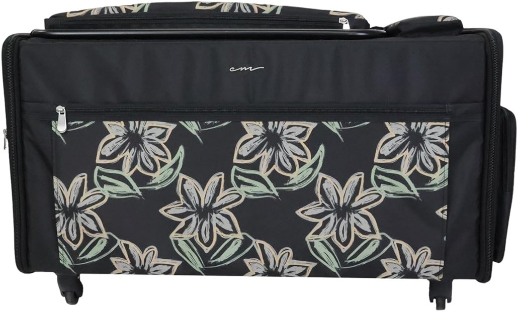 Everything Mary Jumbo Rolling Sewing Machine Case – Black Floral Organizer with 5 Heavy-Duty Wheels – Compatible with Large Brother & Singer Sewing Machines – Durable Tote - Product Image